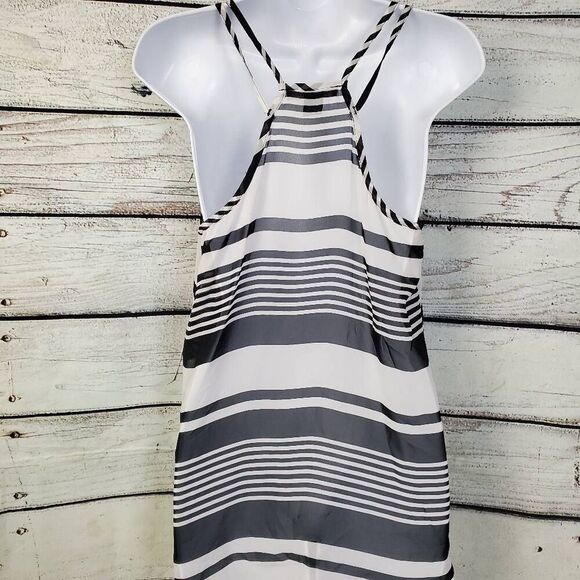 GAP Women’s Striped Henley Tank Top Medium Brown Beige 100% Cotton - Picture 4 of 7